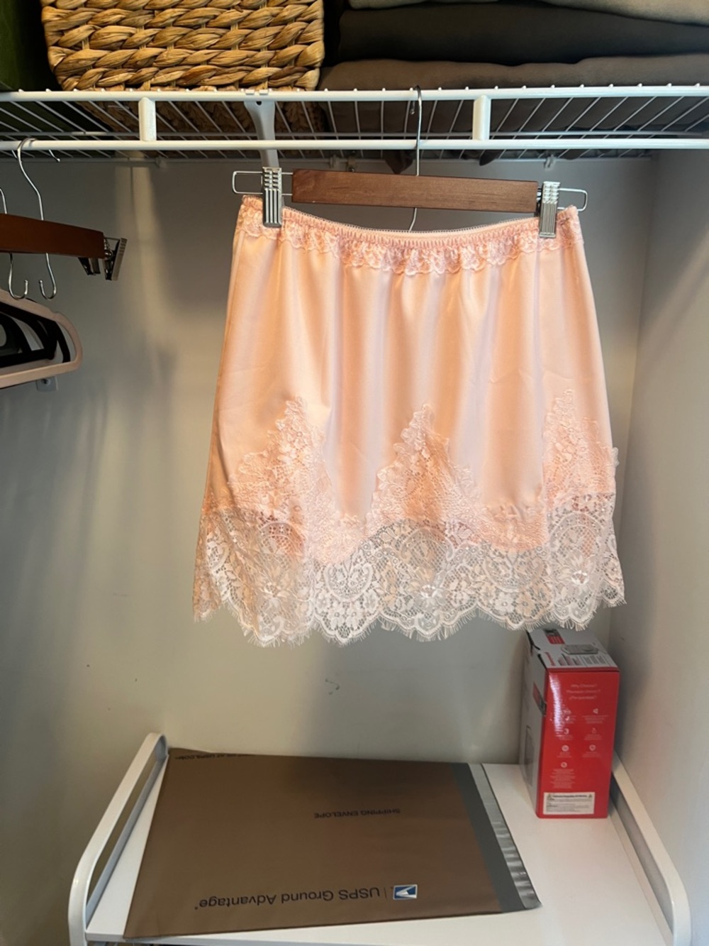 Amazon Pink Lace Trim Mini Slip Skirt